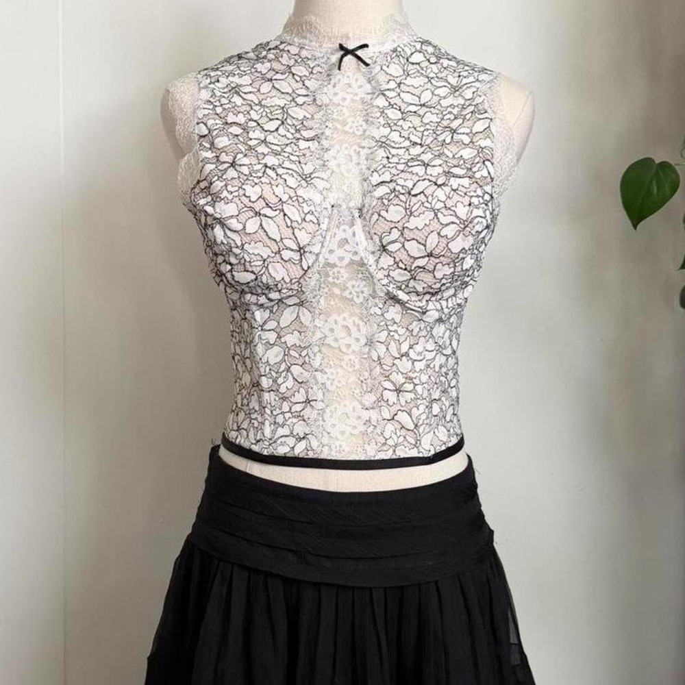 Victorias Secret Dream Angels Chantilly Lace High Neck Bustier White Black 36D